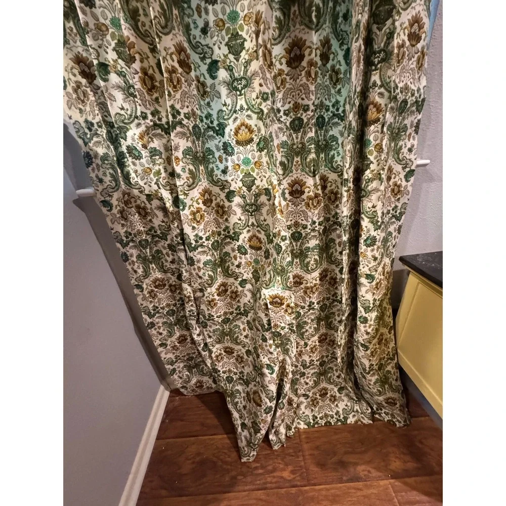 Vtg 60s Floral Damask Tapestry Curtain Set of 2 Baroque Pattern Ornat PinchPleat